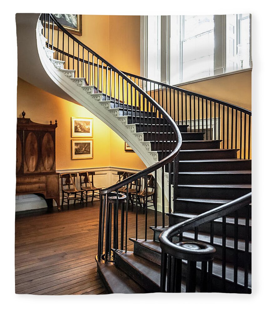 Nathaniel Russell Fleece Blanket featuring the photograph Nathaniel Russell House Free Floating Staircase by Dale Powell