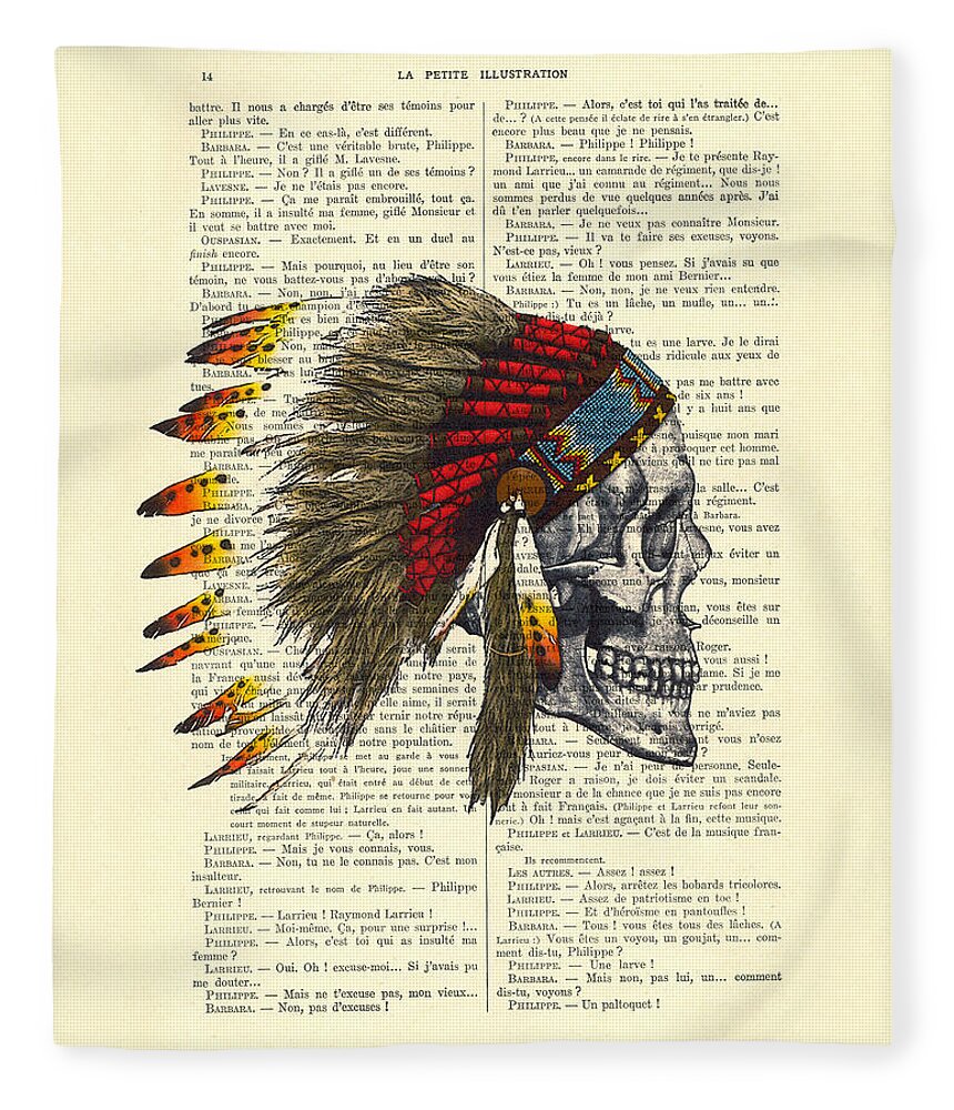 Native American Fleece Blanket featuring the digital art Native American Skull by Madame Memento