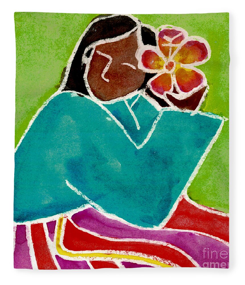 Native Girl Fleece Blanket featuring the painting Native Girl by Jessie Abrams Age Fifteen