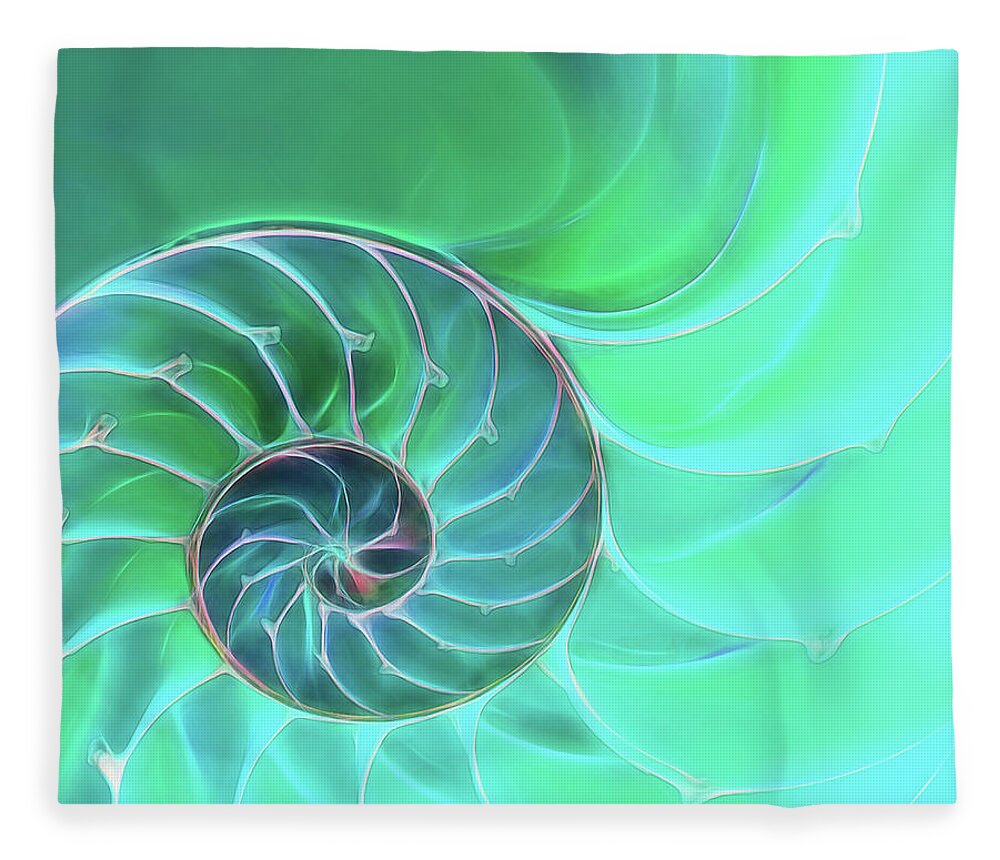 Nautilus Shell Fleece Blanket featuring the photograph Nautilus Aqua Spiral by Gill Billington