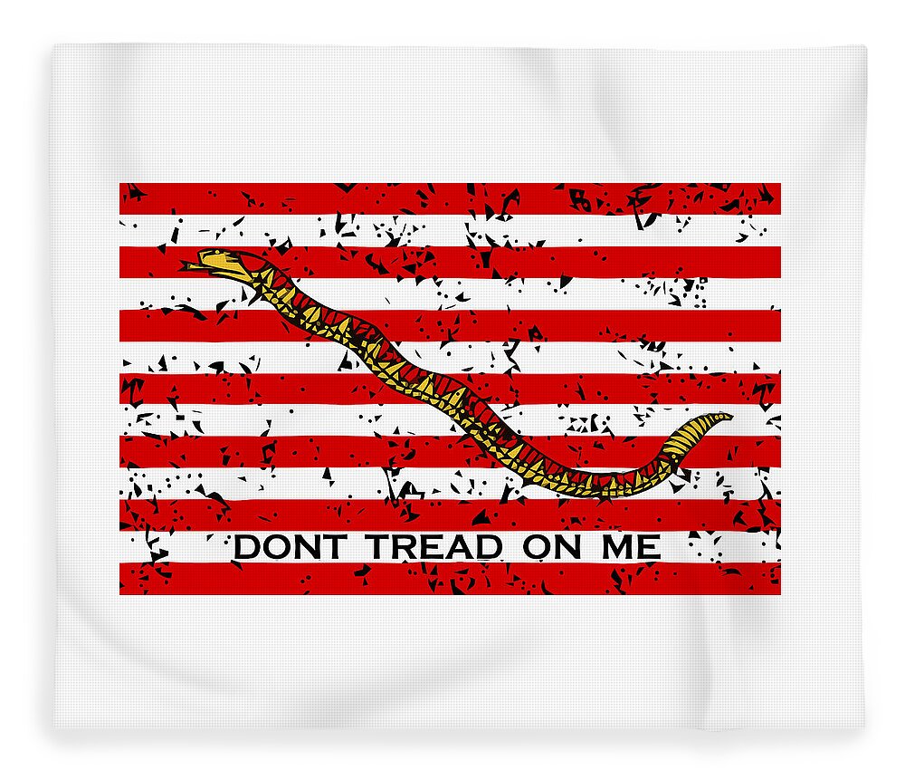 Navy Fleece Blanket featuring the mixed media Navy Jack Flag - Don't Tread On Me by War Is Hell Store
