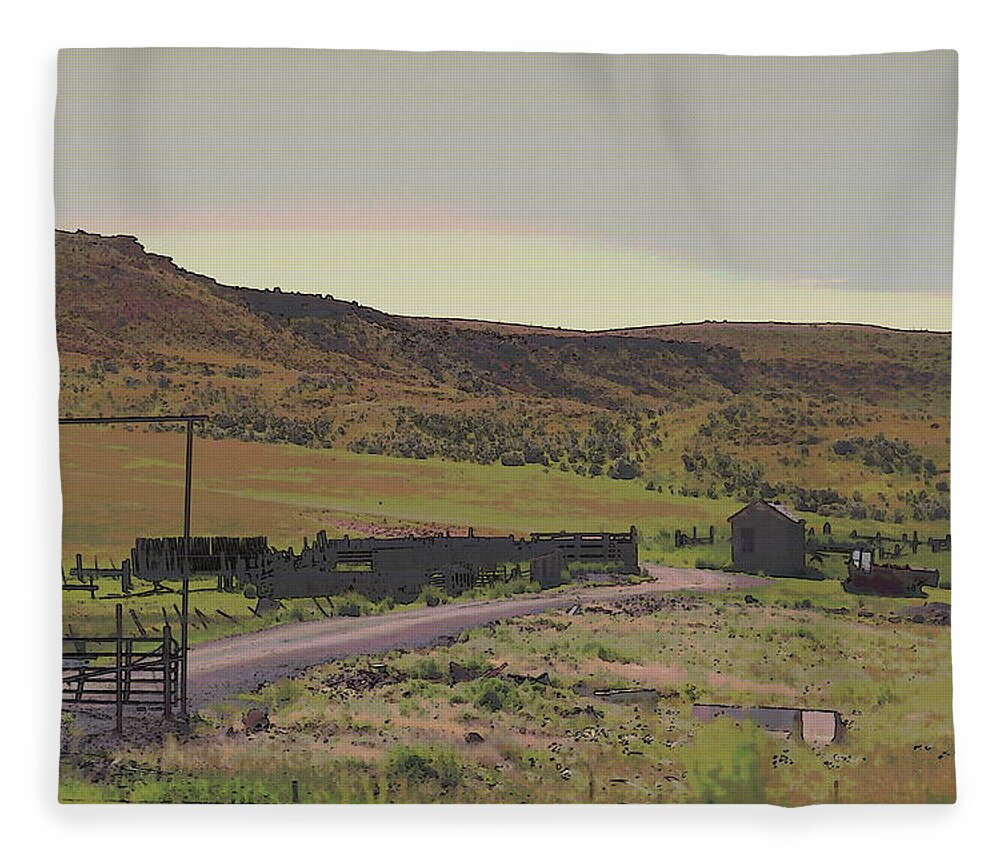Nebraska Fleece Blanket featuring the digital art Nebraska Farm Life - The Paddock by Colleen Cornelius