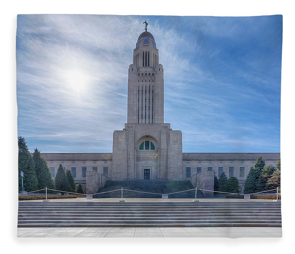 Nebraska State Capitol Fleece Blanket featuring the photograph Nebraska State Capitol by Susan Rissi Tregoning