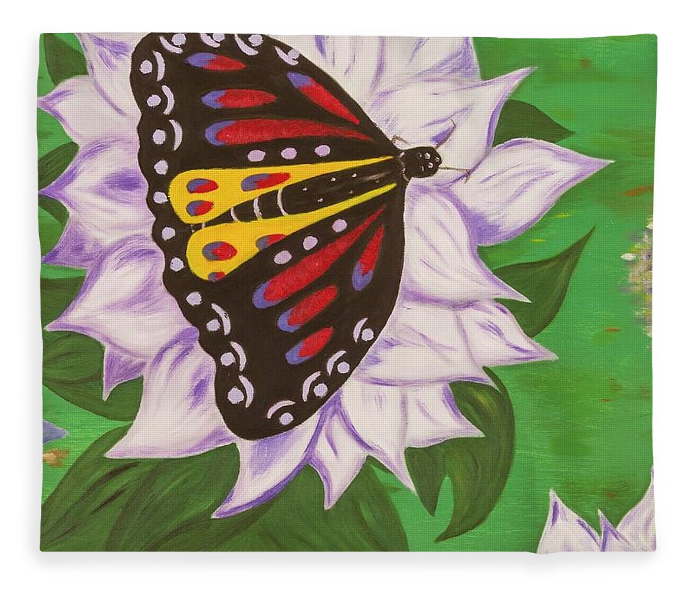 Nature Fleece Blanket featuring the painting Nectar of Life - Butterfly by Neslihan Ergul Colley