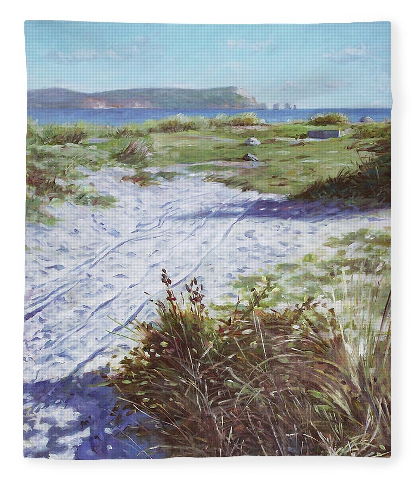 Solent Fleece Blanket featuring the painting Needles from Hengistbury Head by Martin Davey