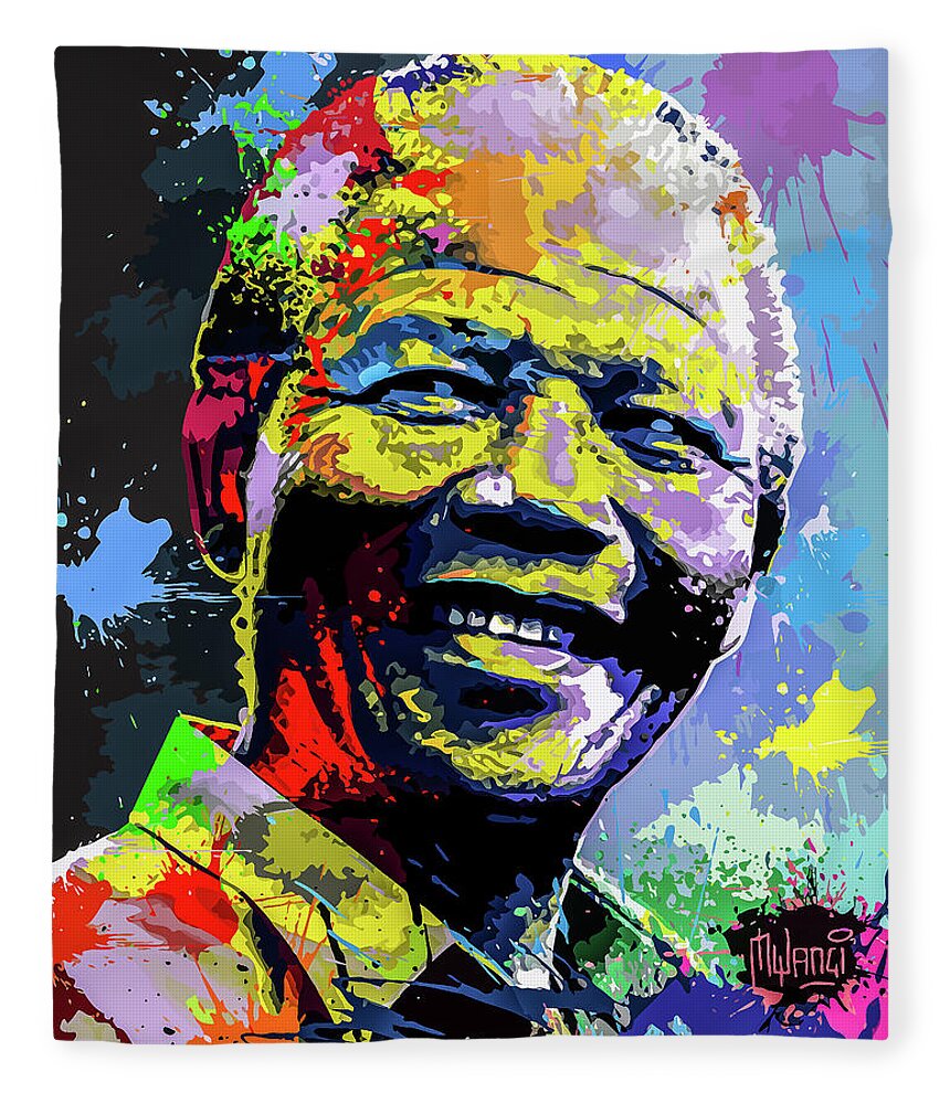 South Fleece Blanket featuring the digital art Nelson Mandela Madiba by Anthony Mwangi