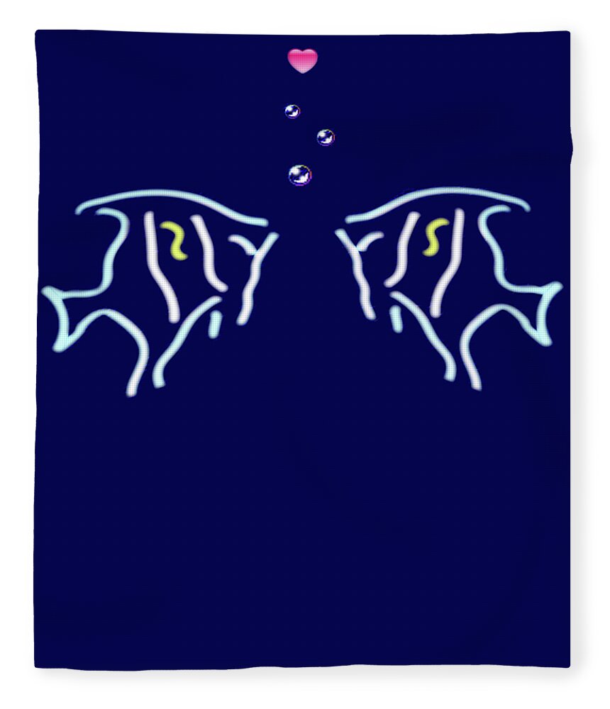 Fish Fleece Blanket featuring the digital art Neon Fish Love by David Dehner