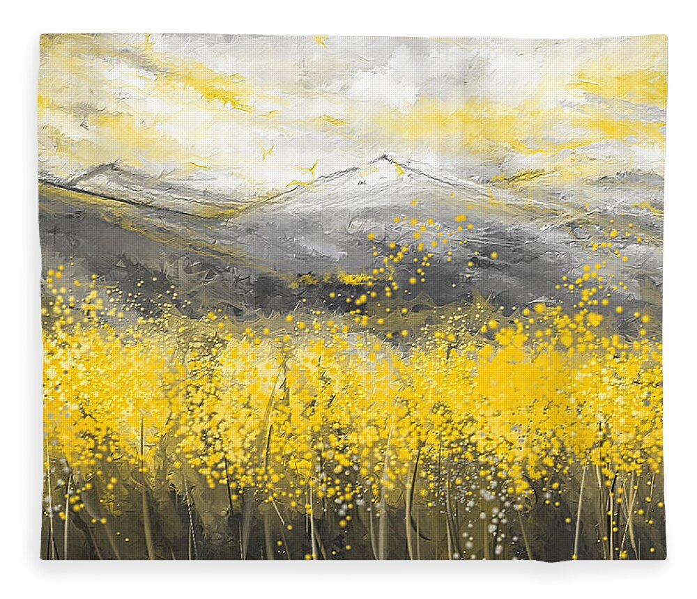 Yellow Fleece Blanket featuring the painting Neutral Sun - Yellow And Gray Art by Lourry Legarde