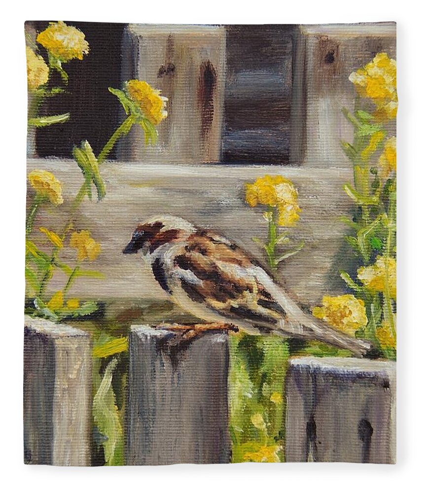 Finch Fleece Blanket featuring the painting Nevada City Garden by Lori Brackett