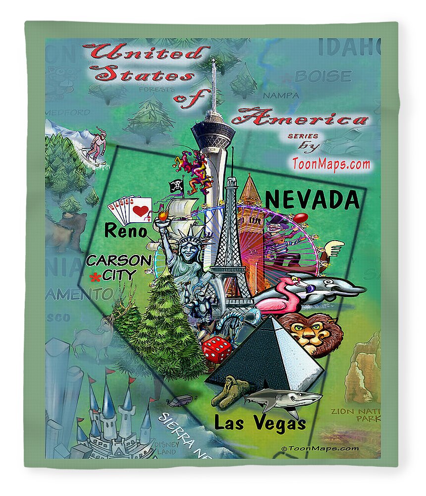 Nevada Fleece Blanket featuring the digital art Nevada Fun Map by Kevin Middleton