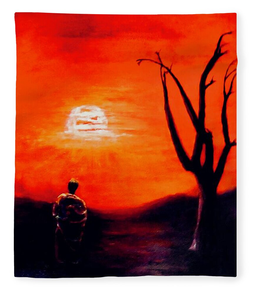 Landscape Fleece Blanket featuring the painting New Day by Sher Nasser