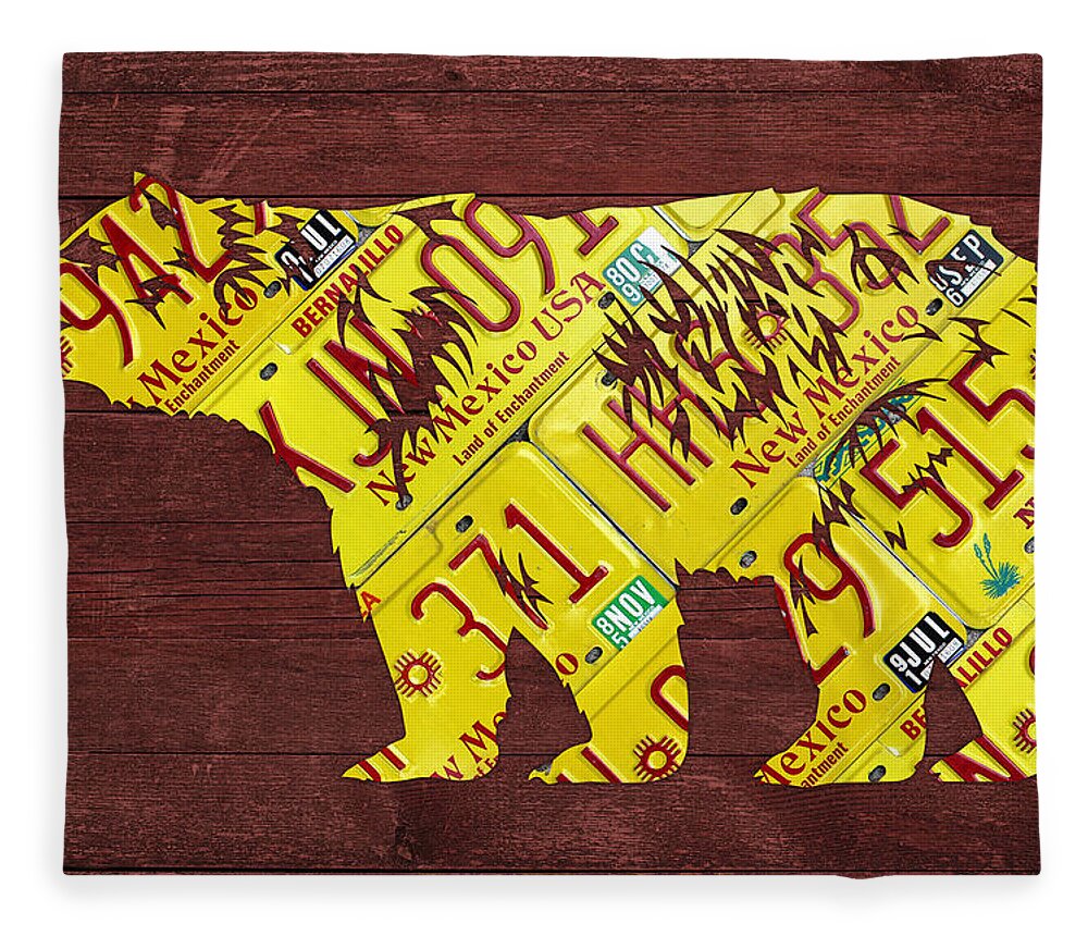 New Mexico Black Bear Official State Animal Shape Recycled License Plate  Art Series Number 004 Fleece Blanket by Design Turnpike - Fine Art America
