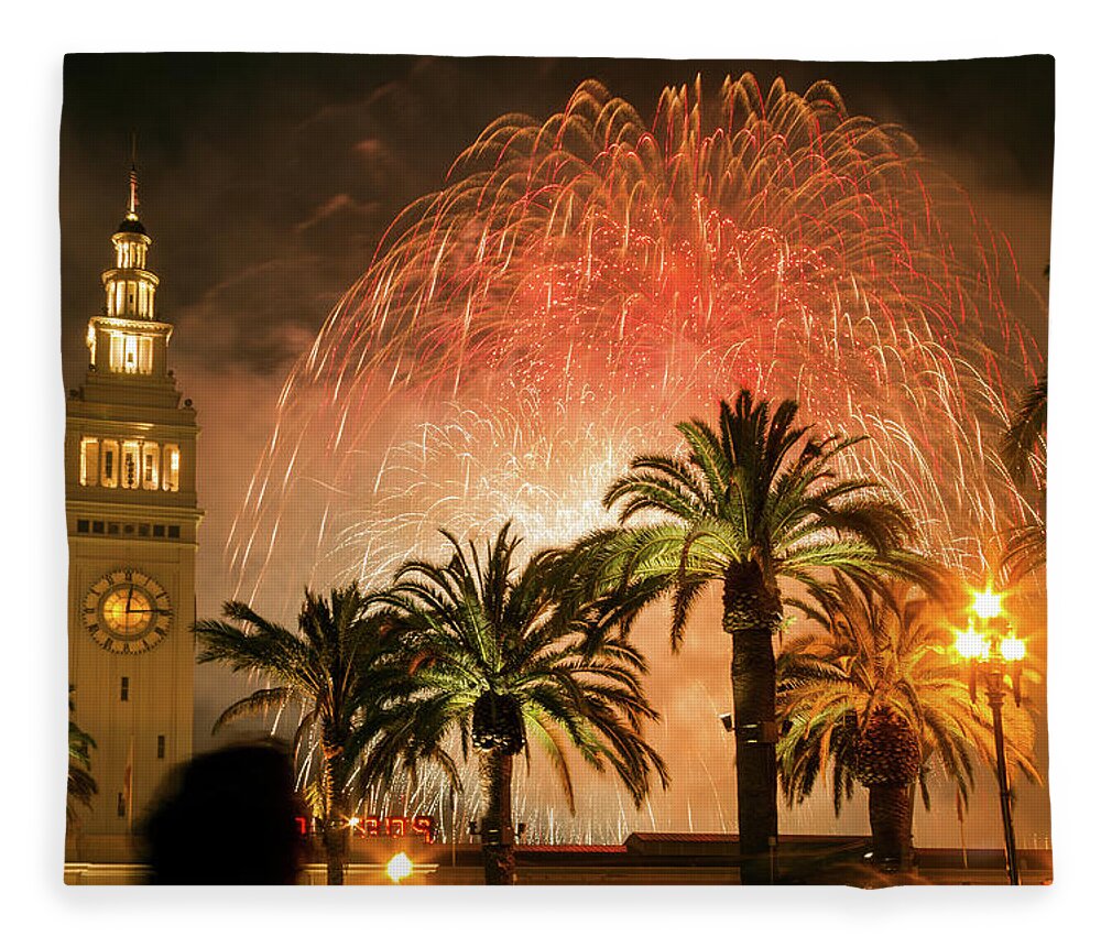 New Years Fireworks Finale San Francisco Fleece Blanket featuring the photograph New Years Fireworks Finale San Francisco by Bonnie Follett