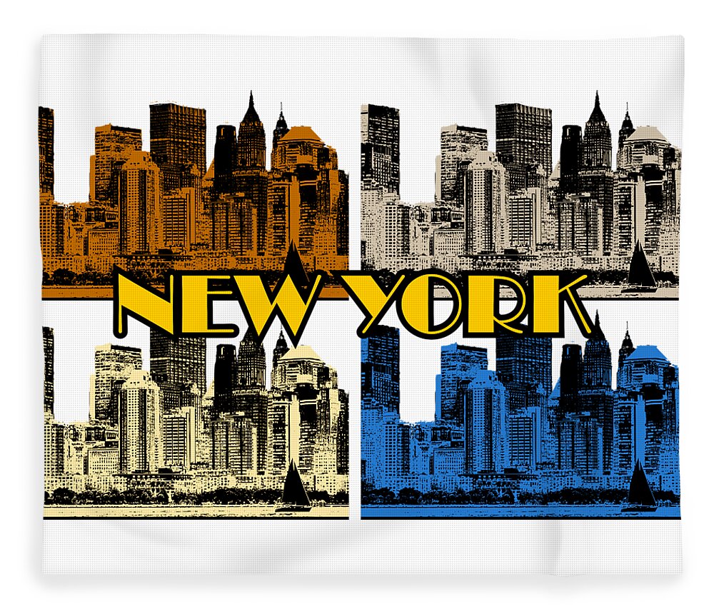 New-york Fleece Blanket featuring the digital art New York 4 color by Piotr Dulski