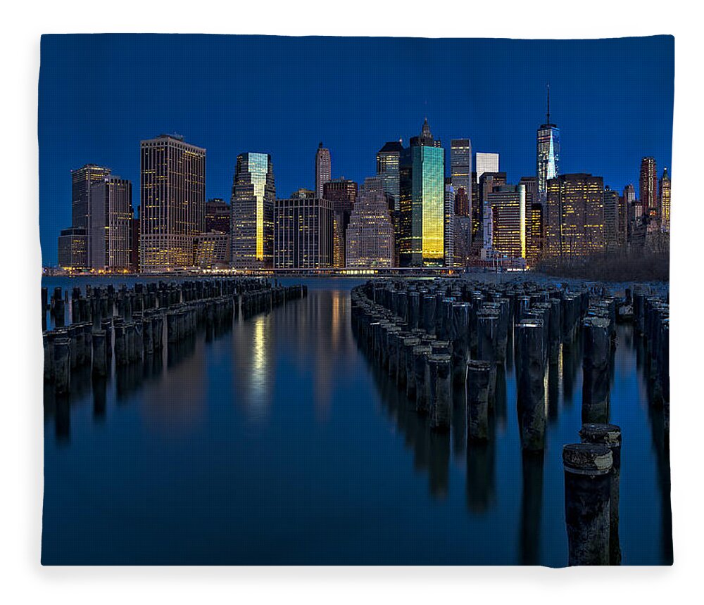 World Trade Center Fleece Blanket featuring the photograph New York City Moonset by Susan Candelario