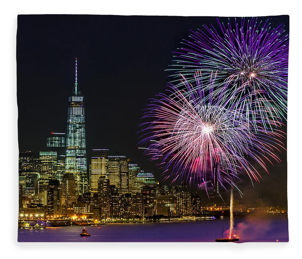 Fireworks Fleece Blanket featuring the photograph New York City Summer Fireworks by Susan Candelario
