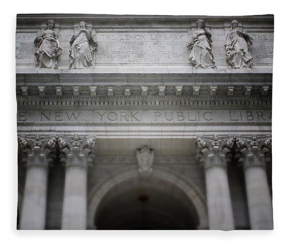 New York Fleece Blanket featuring the mixed media New York Public Library- Art by Linda Woods by Linda Woods