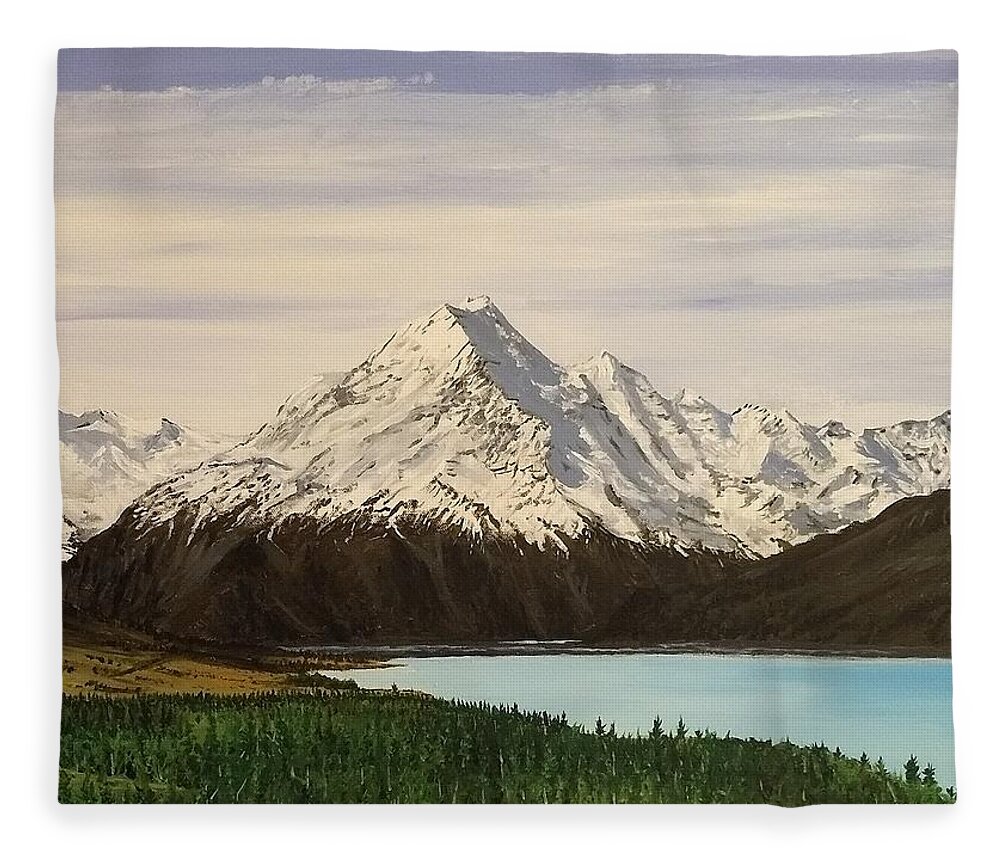 New Zealand Fleece Blanket featuring the painting New Zealand Lake by Kevin Daly