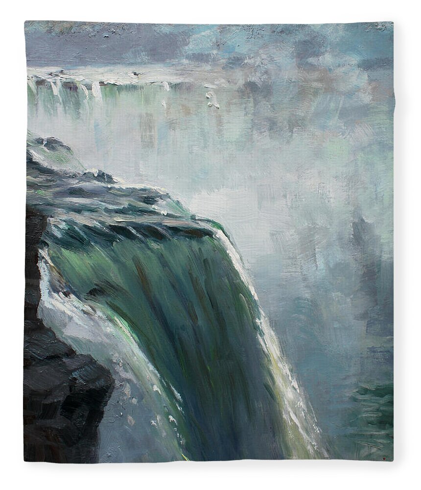 Niagara Falls Ny Fleece Blanket featuring the painting Niagara Falls NY by Ylli Haruni
