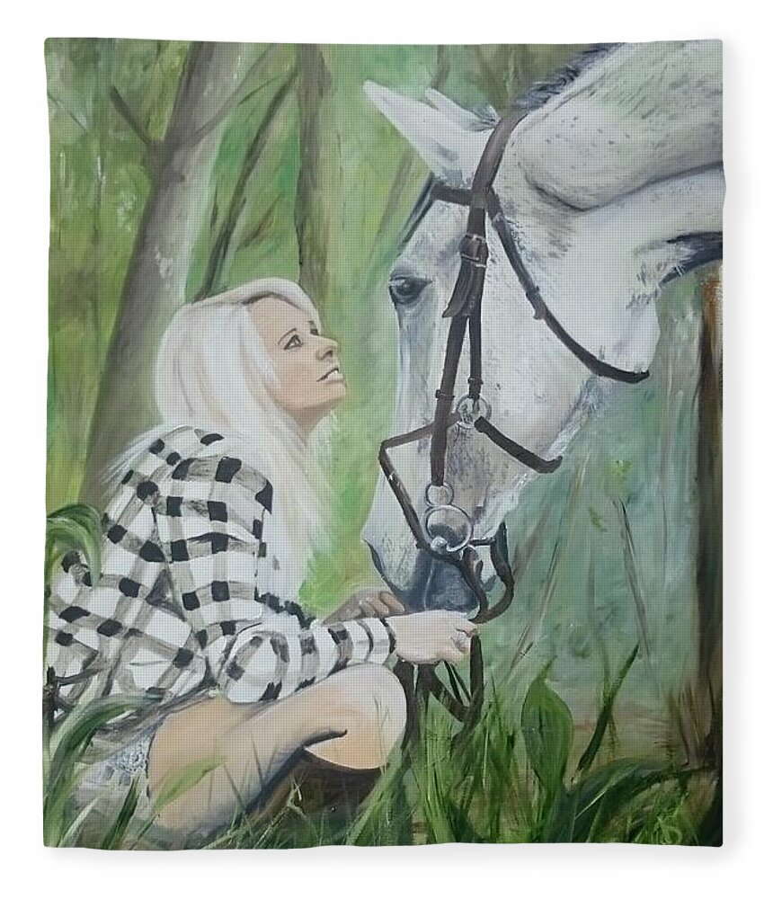 Horse Fleece Blanket featuring the painting Nicole and Cellie by Abbie Shores