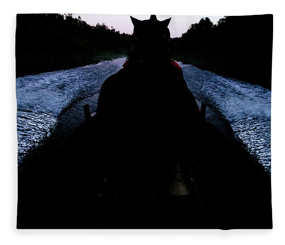River Fleece Blanket featuring the photograph Night on the Buolbmatjohka River by Pekka Sammallahti