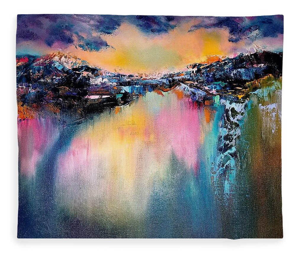 Mixed Media Fleece Blanket featuring the painting Night Reflections by Kim Shuckhart Gunns