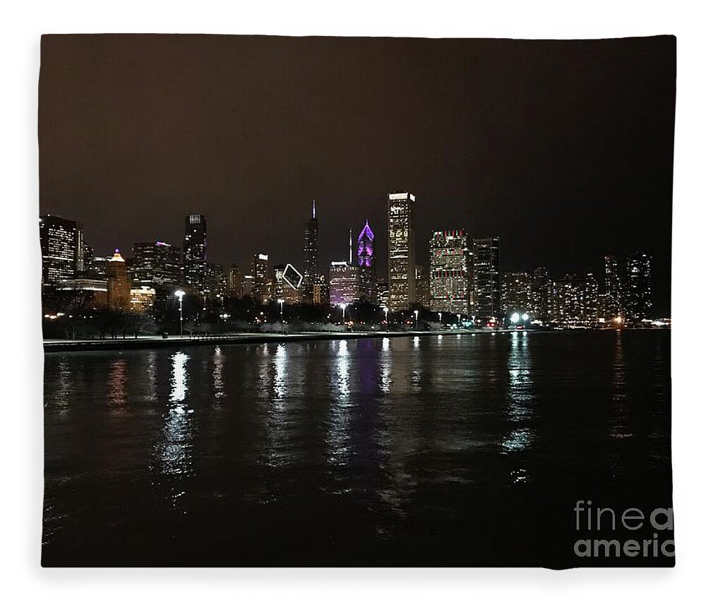 Chicago Fleece Blanket featuring the photograph Night view #1 by Dennis Richardson