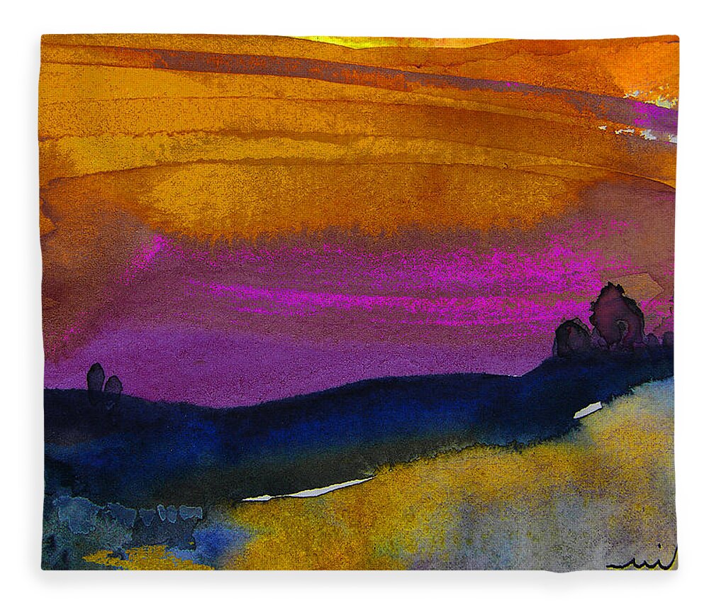 Watercolour Fleece Blanket featuring the painting Nightfall 04 by Miki De Goodaboom