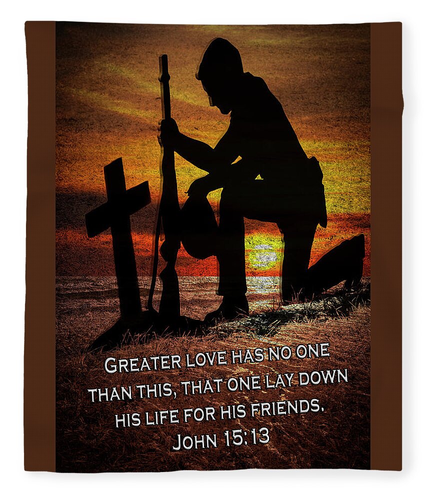 Veteran Fleece Blanket featuring the digital art No Greater Love by Carolyn Marshall