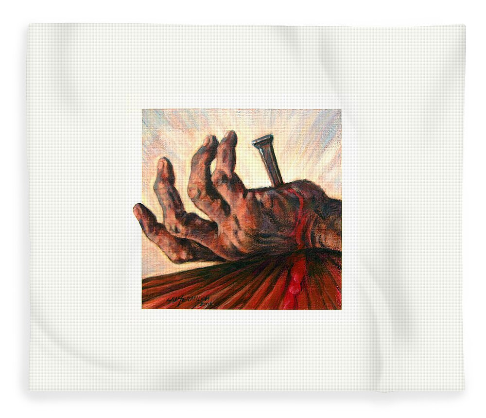 Christ Fleece Blanket featuring the painting No Greater Love by John Lautermilch