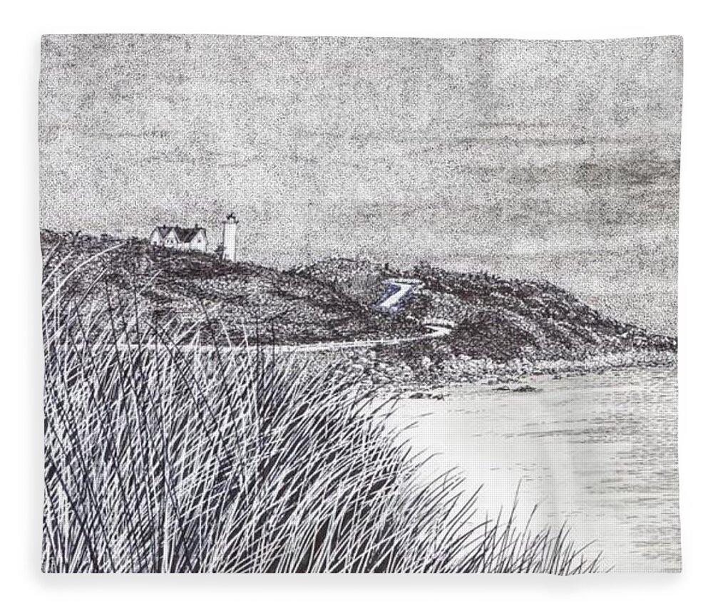 Gallery Fleece Blanket featuring the drawing Nobska Lighthouse by Betsy Carlson Cross