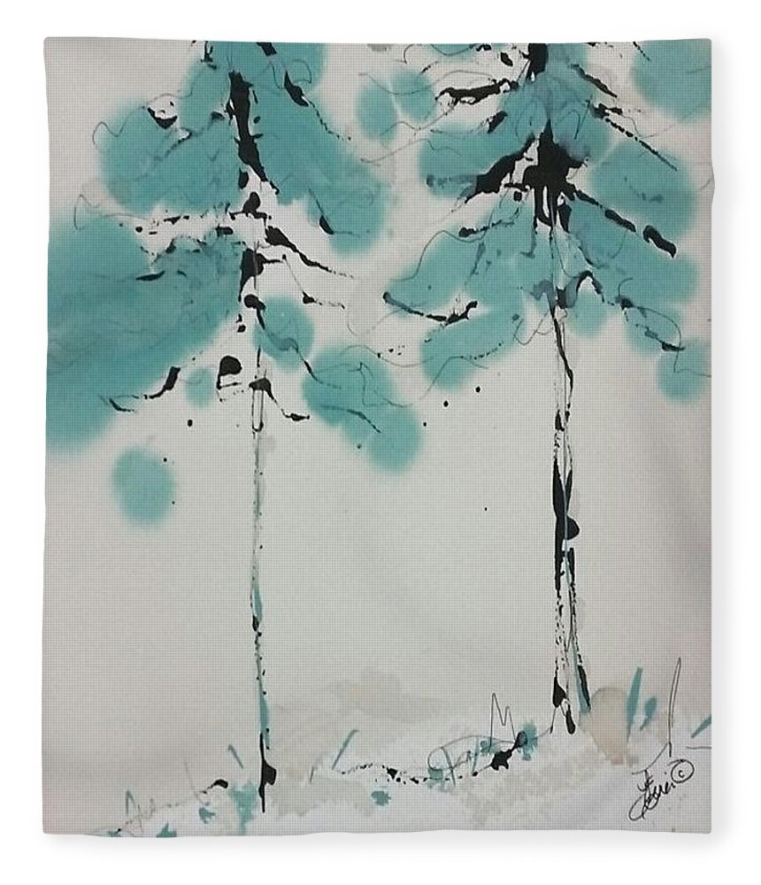 Tree Fleece Blanket featuring the painting Nordic Tree 3 by Terri Einer