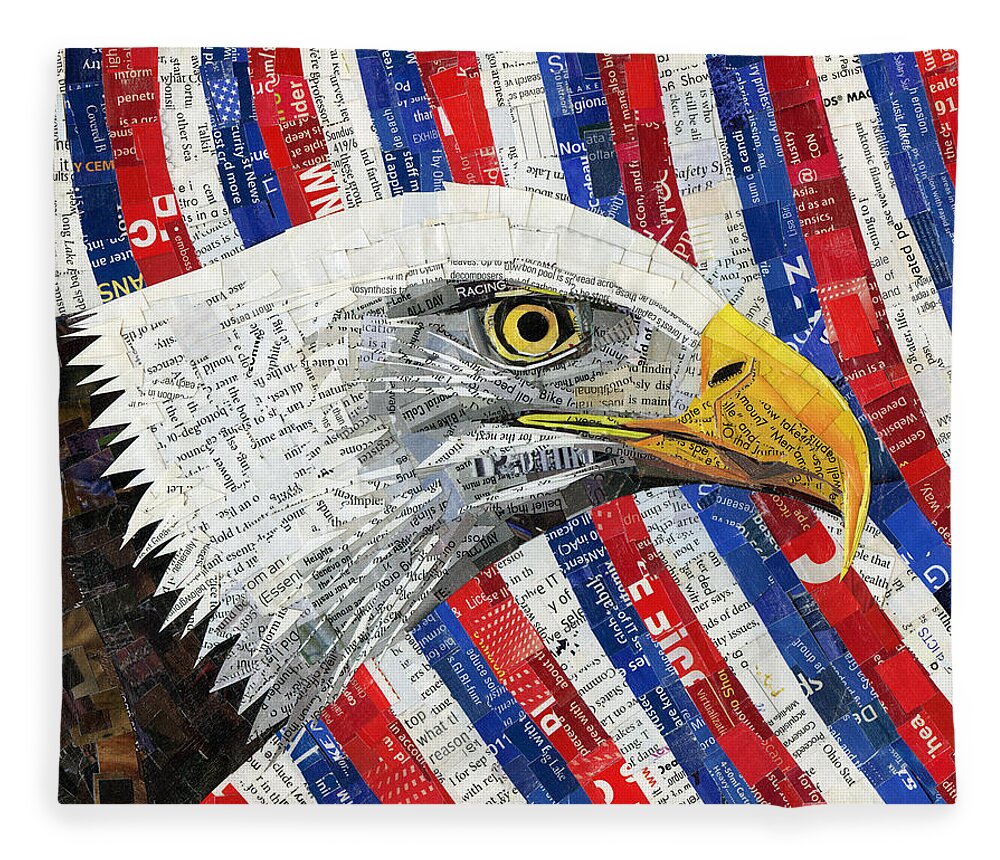 Eagle Fleece Blanket featuring the mixed media North American Bald Eagle by Shawna Rowe
