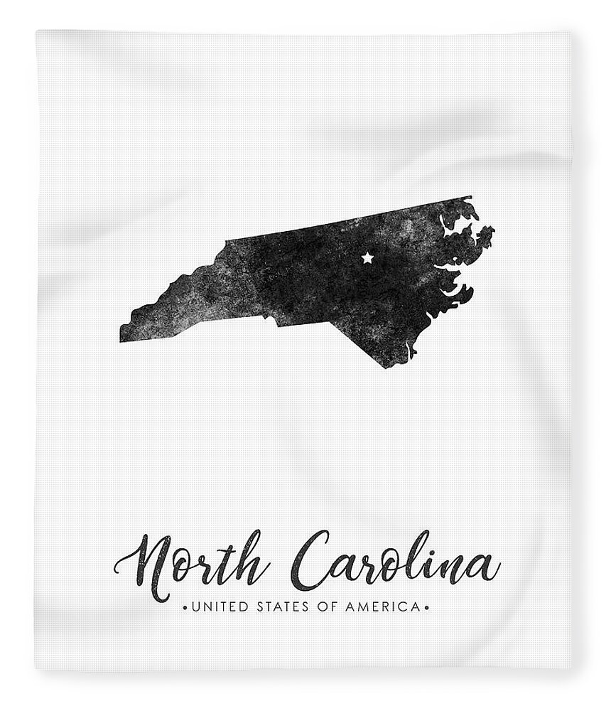 North Carolina Fleece Blanket featuring the mixed media North Carolina State Map Art - Grunge Silhouette by Studio Grafiikka