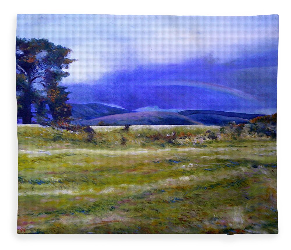 Tasmanian Landscapes Fleece Blanket featuring the painting Northeast Tasmania Australia 1995 by Enver Larney
