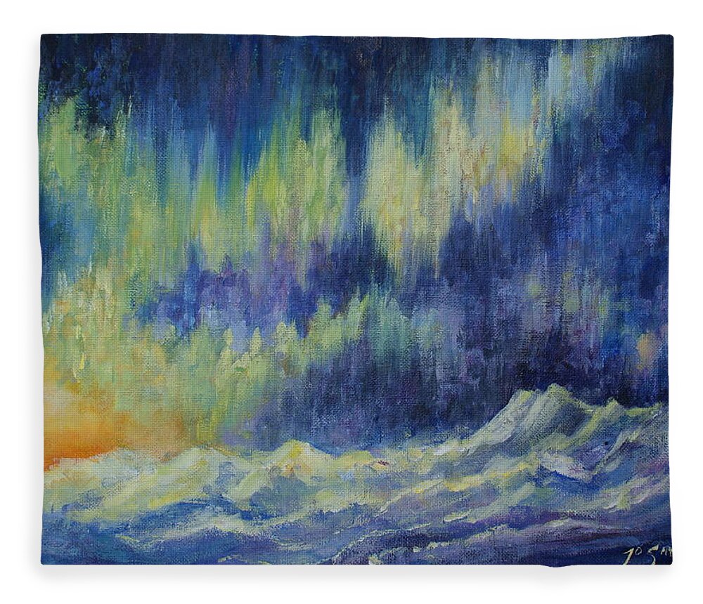 Northern Lights Fleece Blanket featuring the painting Northern Experience by Jo Smoley