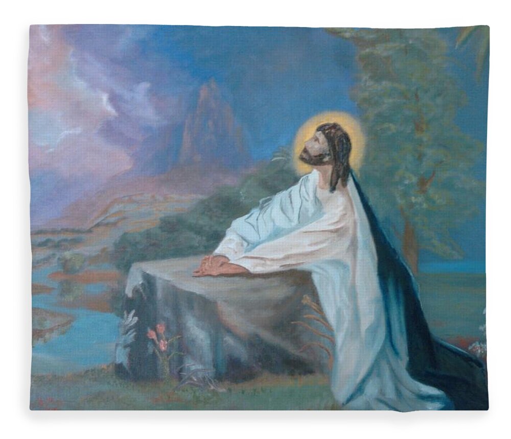 Jesus Fleece Blanket featuring the painting Not My Will, But Thy Will by Mike Jenkins