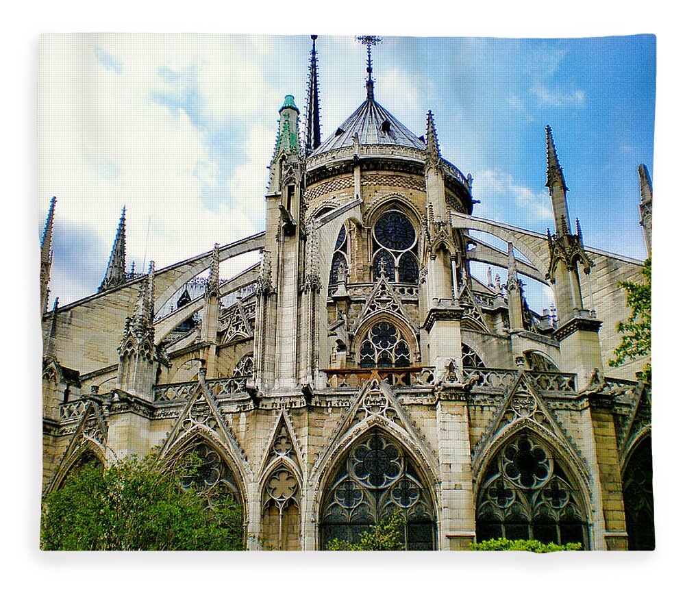 Notre Dame Fleece Blanket featuring the photograph Notre Dame East Side by Robert Meyers-Lussier