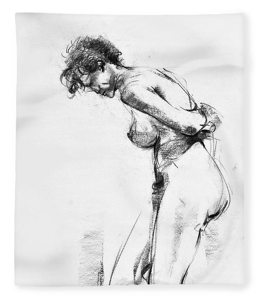 Nude Fleece Blanket featuring the drawing Nude 2 by Ani Gallery