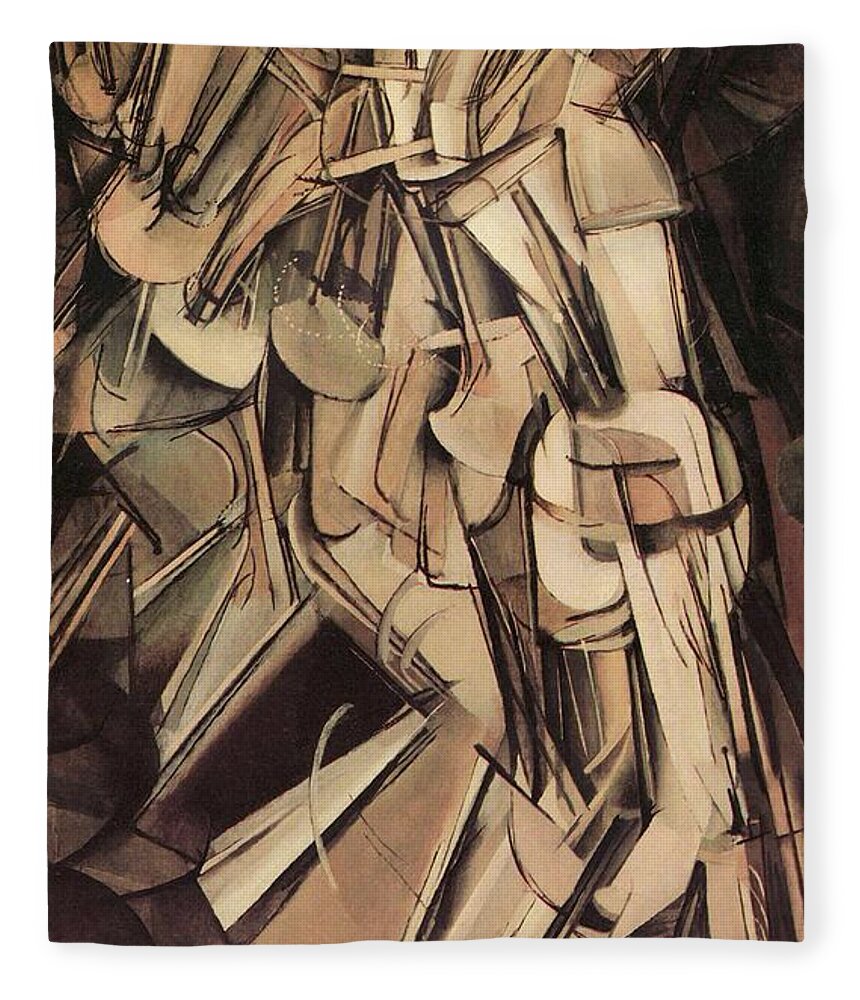 Nude Fleece Blanket featuring the painting Nude Descending a Staircase Number Two by Marcel Duchamp