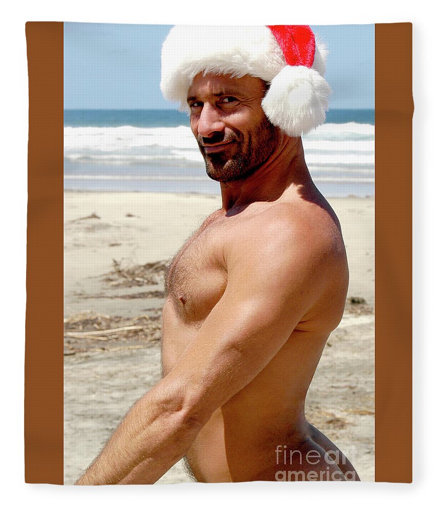 Christmas Fleece Blanket featuring the photograph Nude Hot Santa with and evil smile by Gunther Allen