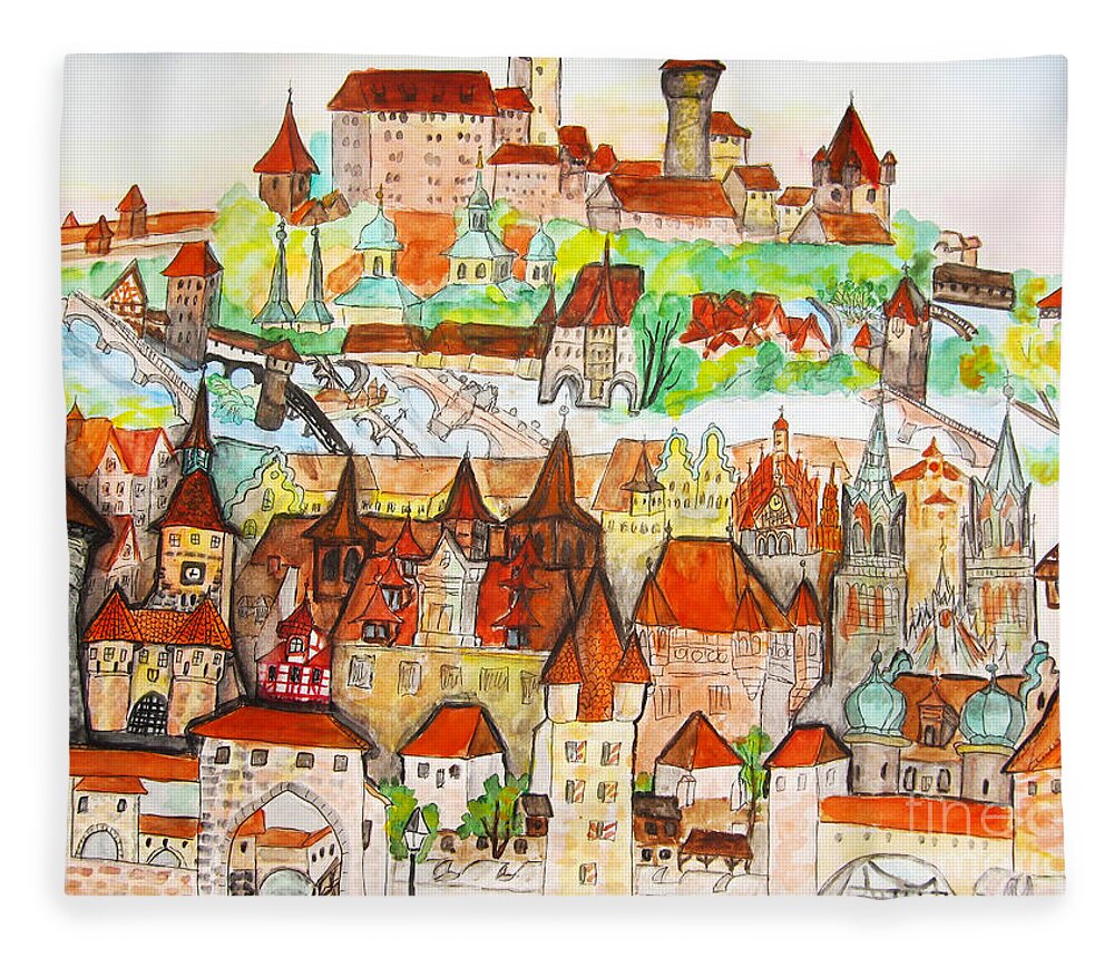 Hand Drawn Fleece Blanket featuring the painting Nuremberg Germany by Irina Afonskaya