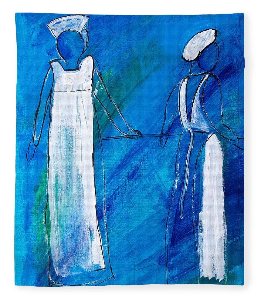 Acrylic Fleece Blanket featuring the painting Nurses In Uniform by Simon Bratt