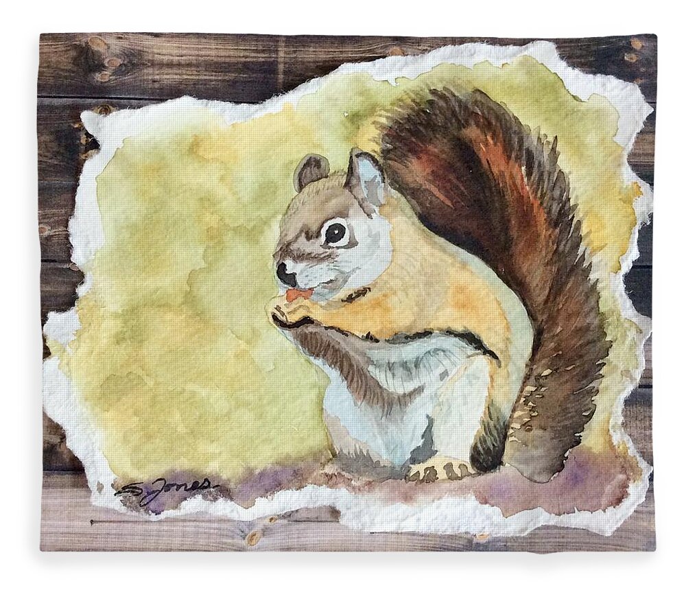 Squirrel Fleece Blanket featuring the painting Nutty Buddy by Sonja Jones