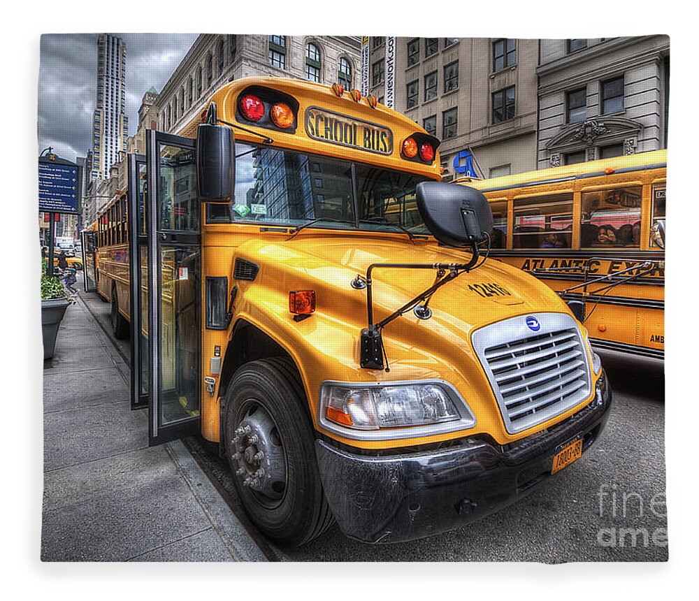 Yhun Suarez Fleece Blanket featuring the photograph NYC School Bus by Yhun Suarez