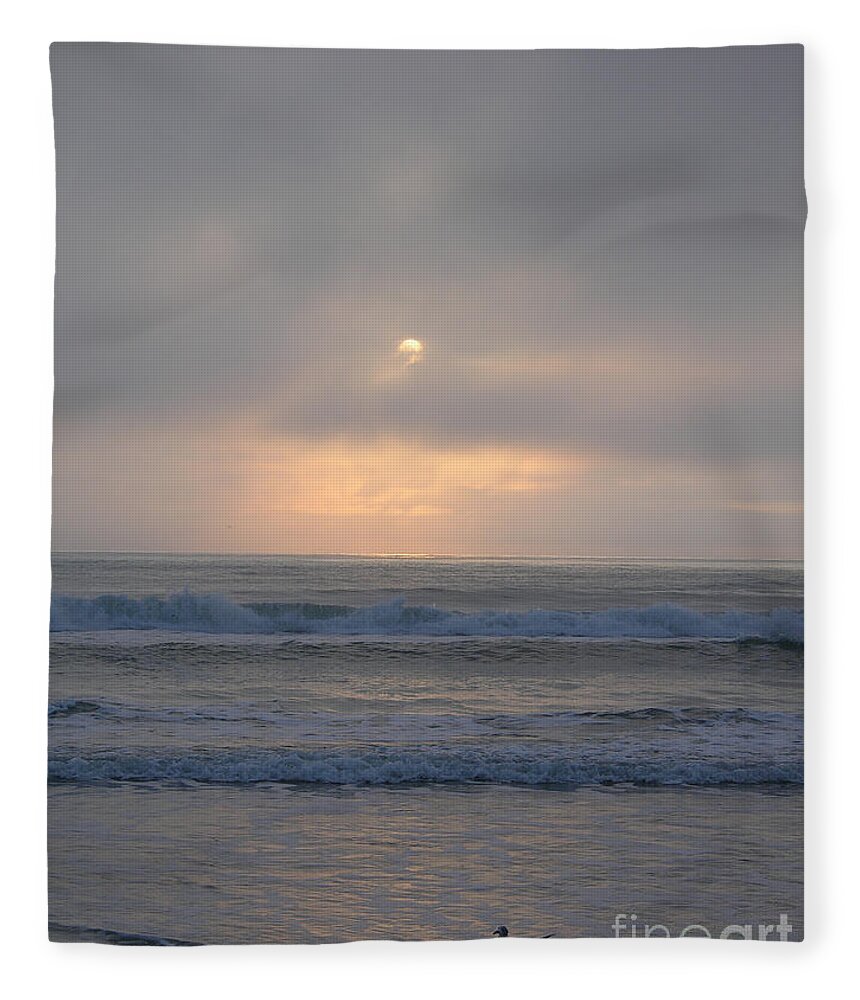 Obscured Sunrise Fleece Blanket featuring the photograph Obscured sunrise with seagull 7-26-15 by Julianne Felton