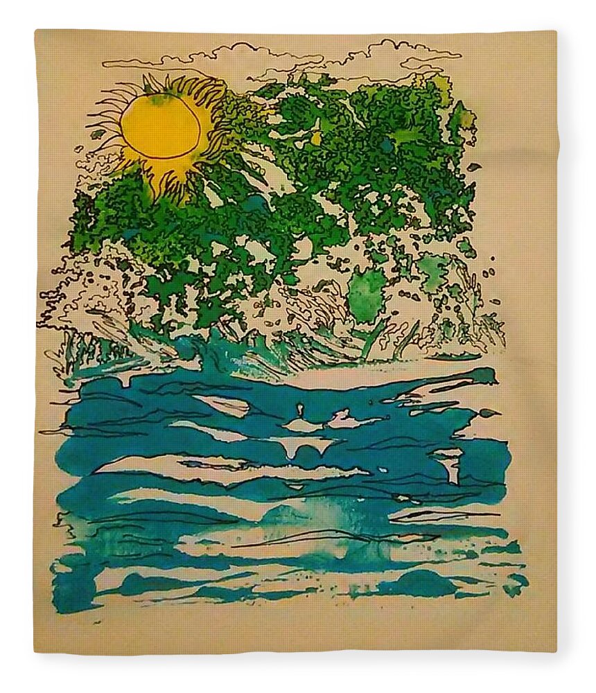 Landscape Fleece Blanket featuring the mixed media Ocean #1 by Angela Weddle