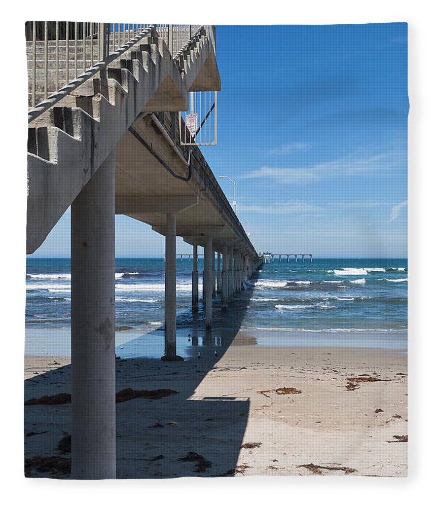 Ocean Fleece Blanket featuring the photograph Ocean Beach Pier Stairs by Ana V Ramirez