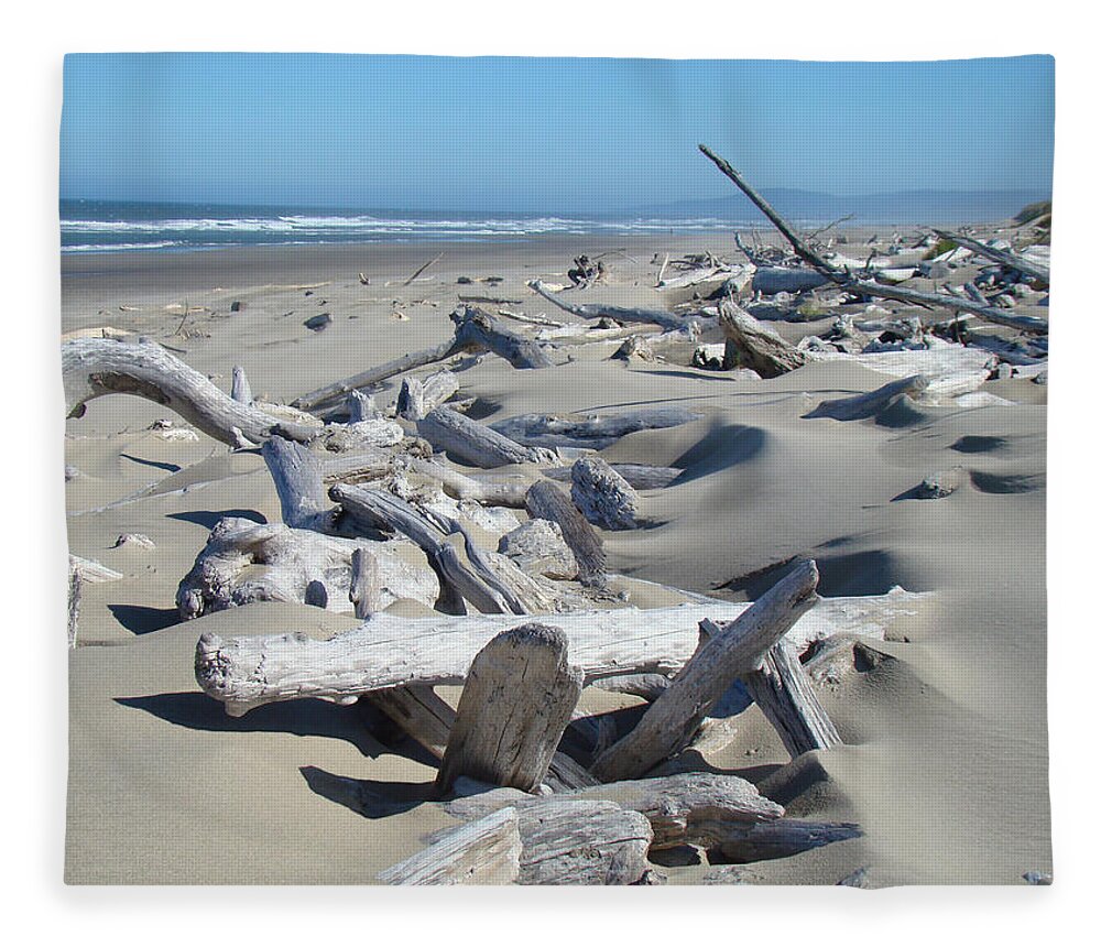 Driftwood Fleece Blanket featuring the photograph Ocean Coastal art prints Driftwood Beach by Patti Baslee