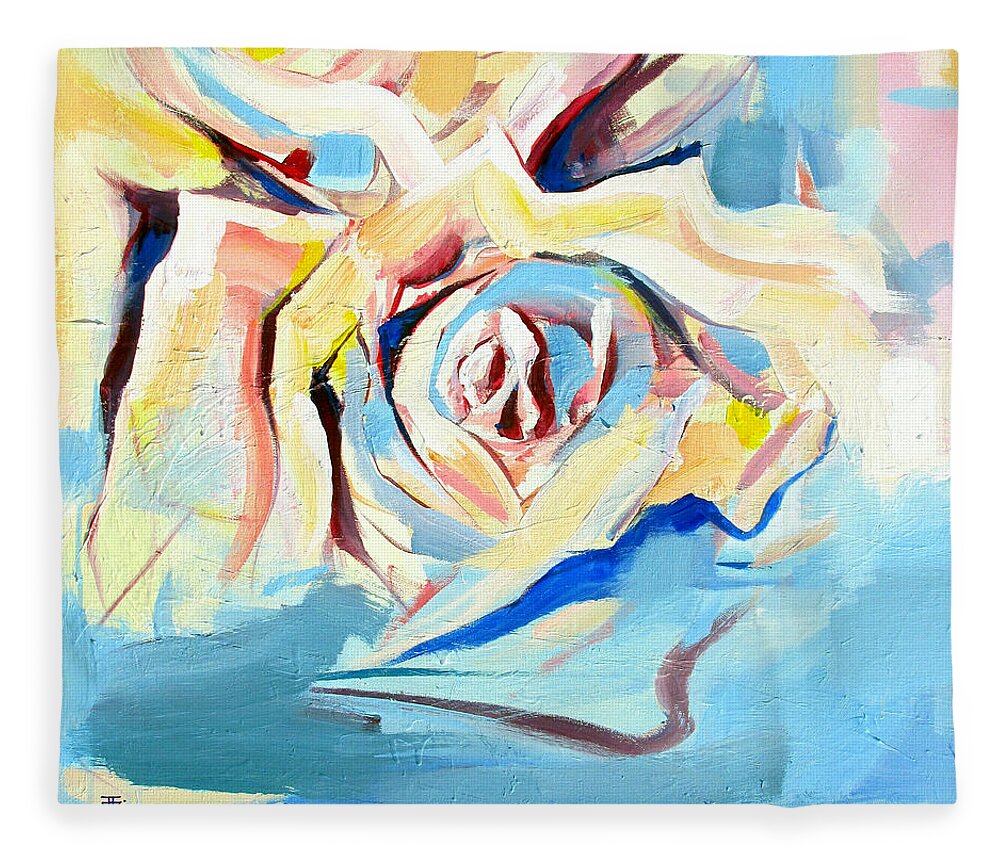 Florals Fleece Blanket featuring the painting Ocean Rose by John Gholson